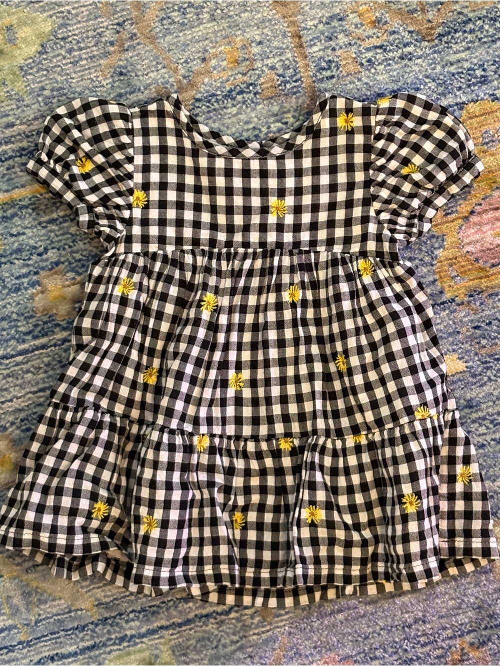 Gingham baby dress with yellow daisies 6-12 month